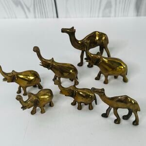 Set of 7 VTG Miniature Brass Camel Figurines Christmas Nativity